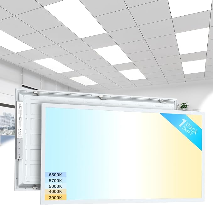 2x4 LED Flat Panel Light 1Pack,3000K-6500K & 5 Wattage Selectable | 70W 7700LM, 0-10V Dimmable, AC 120-277, Recessed 2x4 led drop ceiling light fixture for Office, Kitchen, Garage, School