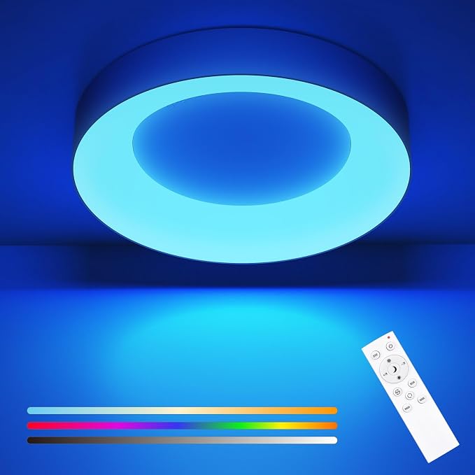 Annaror RGB LED Flush Mount Ceiling Light with Remote Control, 11 Inch Color Changing Light Fixture Dimmable, 3000K-6500K Modern Low Profile Ceiling Lights for Bedroom Kids Room, White