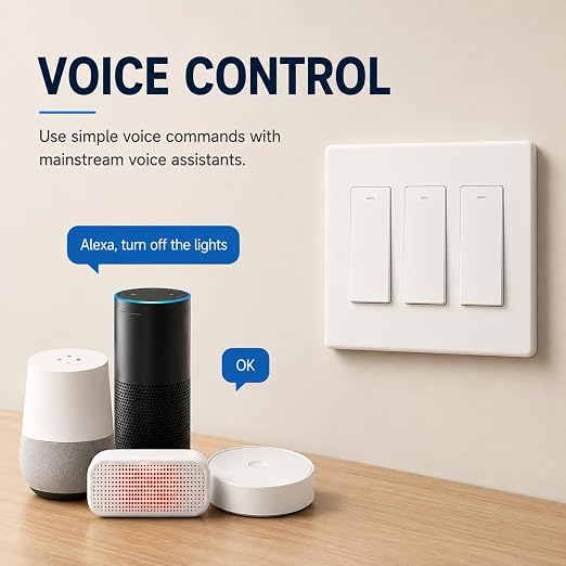 Smart Switch for Light 3 Gang, Neutral Wire Required, 2.4GHz Wi-Fi Switch Compatible with Alexa and Google Home, UL Certified