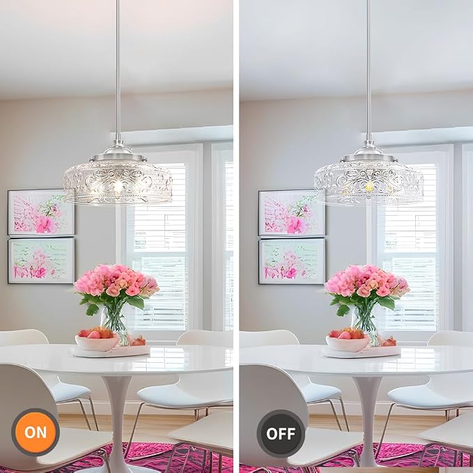 Brushed Nickel Pendant Light with Clear Glass Lampshade, 3-Light Adjustable Pendant Lights Kitchen Island, Vintage Kitchen Pendant Light Ceiling Hanging Lights for Dining Room Hallway Bathroom, E12*3