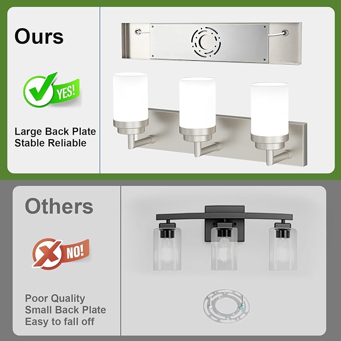 Bathroom Light Fixtures, Brushed Nickel Bathroom Lighting Fixtures Over Mirror, Modern Vanity Light with White Glass Shade, Restroom Lighting Fixtures, 3-Light 22-inch