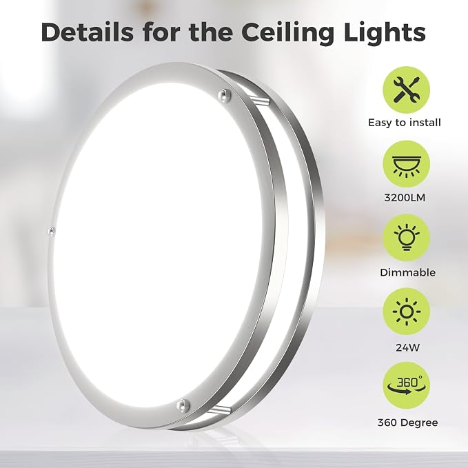 hepside 4 Pack Flush Mount Ceiling Light Fixture, Dimmable & 5CCT Ceiling Light Black, 13inch 24W 3000K 3500K 4000K 5000K 6500K Adjustable Ceiling Lamps for Kitchen Bathroom Bedroom Hallway