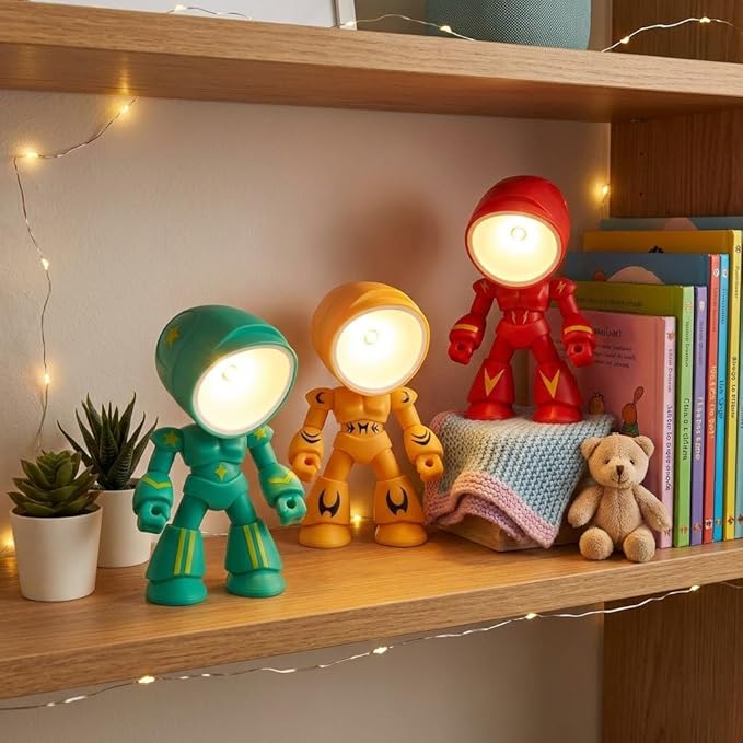 Mini Night Light – Lonely Robot Design, Adjustable Cute Cartoon Robot Companion Table Light,Magnetic Base，Bedside Reading Book Lamp for Bedroom,Office,Thanksgiving Gifts 3PCS (Color B)