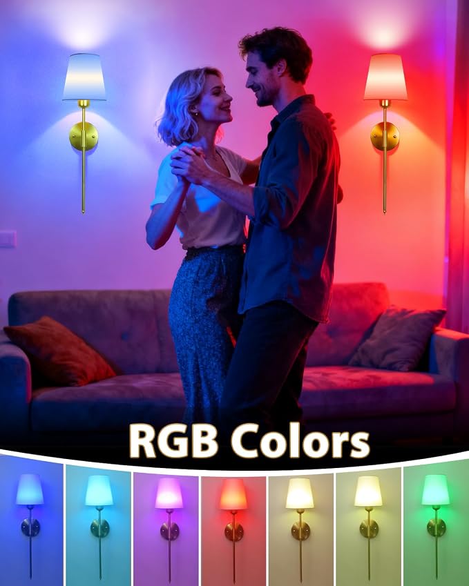 Adetu Wall Sconces Set of 2, Battery Operated Wall Sconce | 10000mAh Magnetic Bulbs and Remote, RGB & 5%-100% DimmableRechargeable Wall Lights for Bedroom Living Room Hallway Decor