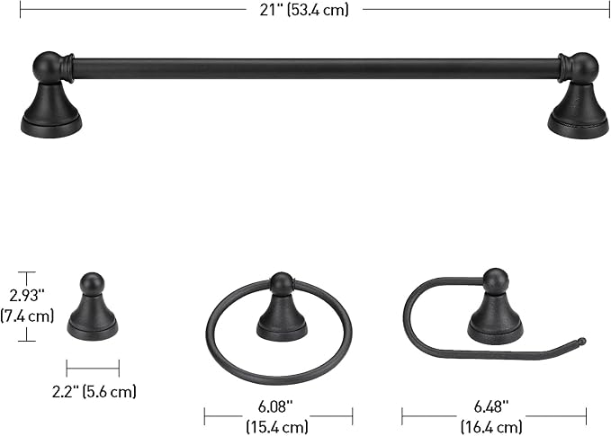 Globe Electric 51227 Jayden 5-Piece All-In-One Bathroom Set, Oil Rubbed Bronze, 3-Light Vanity Light with Frosted Glass Shades, Towel Bar, Toilet Paper Holder, Towel Ring, Robe Hook, Bulb Not Included