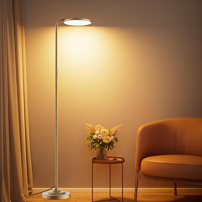 36W LED Floor Lamp, Super Bright Standing Lamp, Modern Stepless Dimmable Torchiere Tall Lamp with Remote Control, 350°Rotating Head Reading Floor Lamp for Living Room, Bedroom, Office