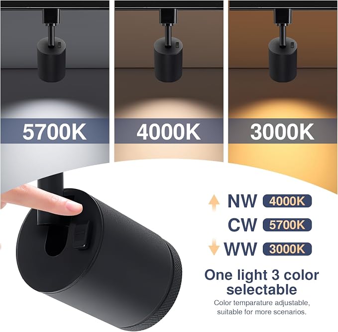10W LED Black Track Lighting Heads, H Type Track Lighting Rail Ceiling Spotlight for Accent Task Wall Art Exhibition Lighting, and Wall Art Display Illumination 3000K-5700K, CRI90+ (6-Pack