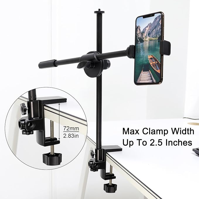 RTNLIT Desk Lamp Clamp, 0.49in/12.5mm 4 Hole Metal Table Mounting Clamp | Universal C Clamp for Magnifying Light/Microphone/Boom Scissor Arm, Fits up to 2-1/2 inches Desktop Thickness
