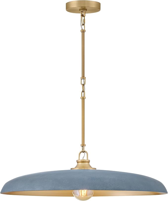 Hinkley Sadie 24" Large Dome Chandelier, Vintage Denim with Lacquered Brass | Two Tone Saucer Pendant, Includes (5) 7" Downrods, Needs a Med. LED Bulb, Adjustable Height, Dining Room, Kitchen