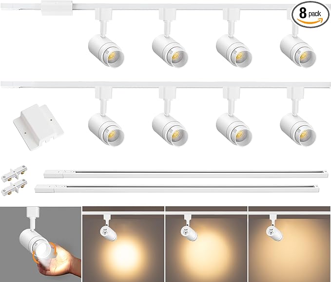 Zoomable 8-Light LED Track Lighting Kit with 6.6FT H Track Lighting Rail & Floating Canopy Connector, Modern Kitchen Track Lighting Fixtures Ceiling Spotlight, 12W Track Heads 3000K White