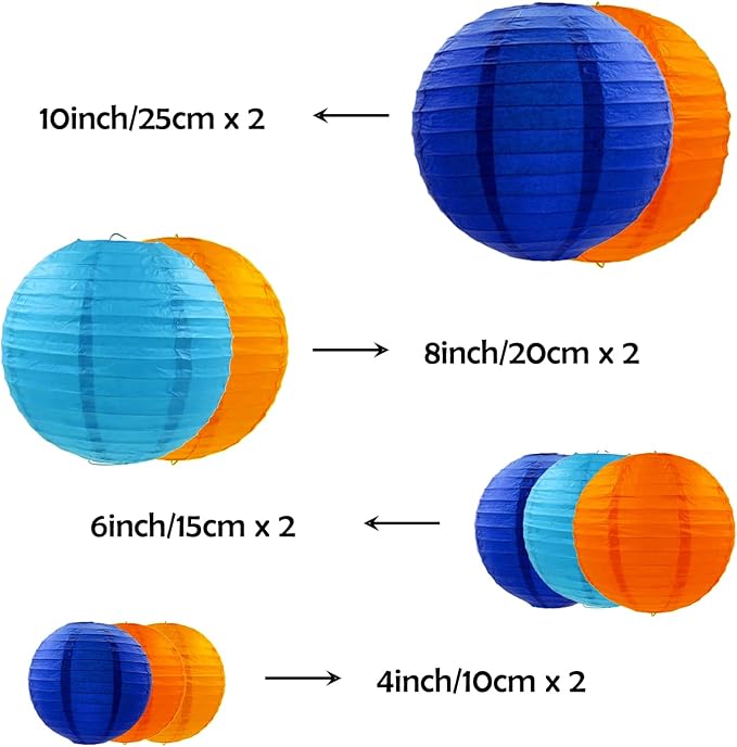 ZOOYOO 10Pcs Paper Lanterns,Blue Orange Round Hanging Tissue Paper Lanterns Decorations for Kids Birthday,Graduation,Carnival,Theme Party Garden Home Decor