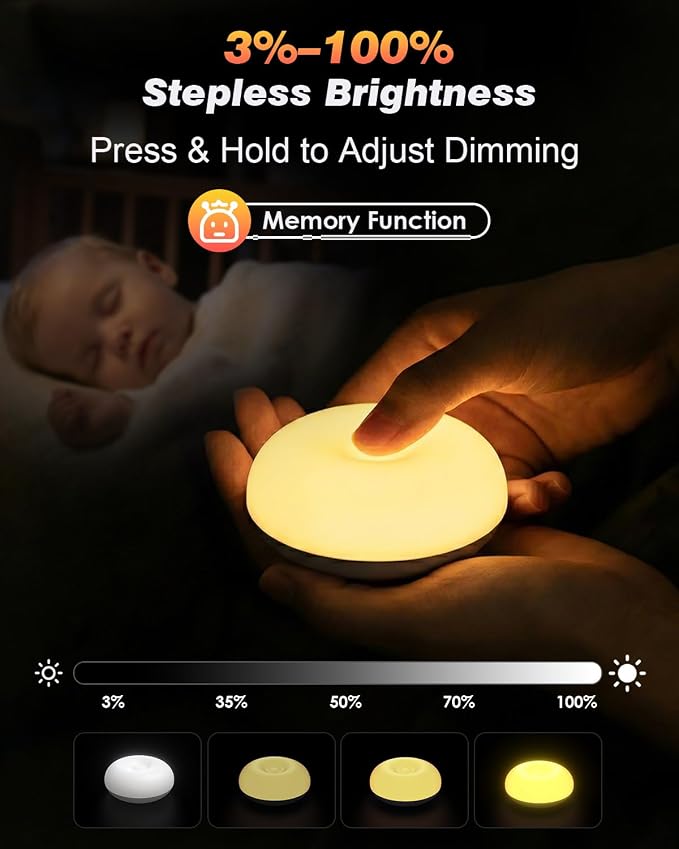 Baby Night Light, 0 Blue-Light Nursery Egg Light for Breastfeeding, Flip Design, Soft BPA Free, 3 Colors & Dimming, Rechargeable Portable Touch Nightlight for Kids Toddler