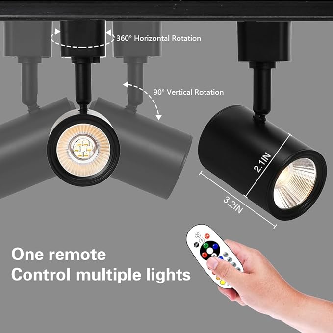 RGB Track Lights with Halo Effect, Remote Control, Multicolor Track Lighting H Type Rail,Black Track Light Heads (Black, RGBW (6Pack))