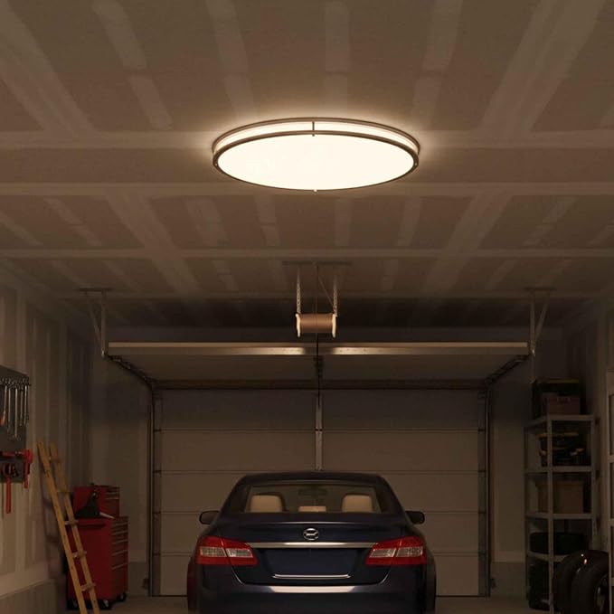 24 Inch Oval Brushed Nickel Ceiling Light-Flush Mount LED Ceiling Light 3000K/4000K/5000K Adjustable Brushed Nickel LED Bathroom Bedroom Lights 24” Kitchen Lamp, 32W, 2100LM, Steel and Polystyrene