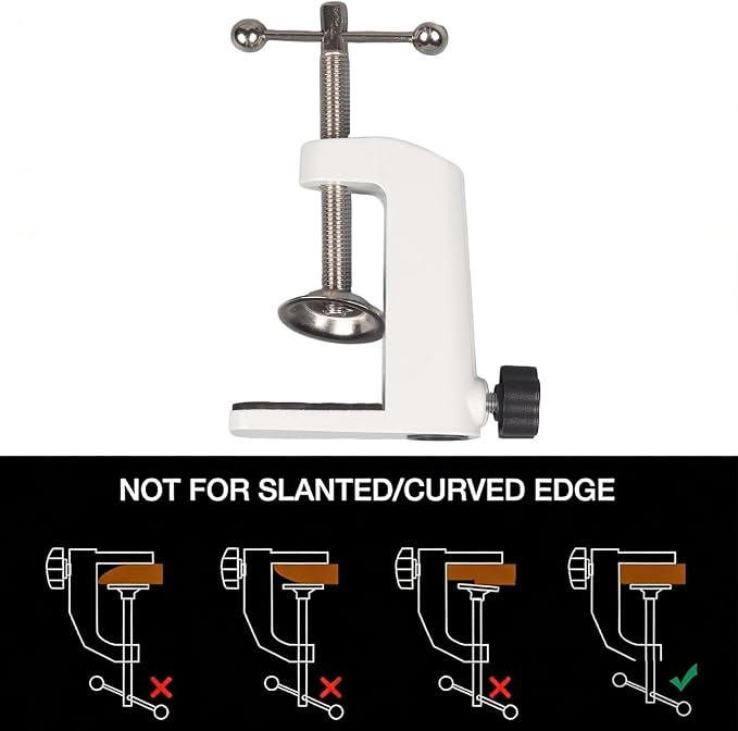 Universal C-Clamp Lamp Holder Desk Mount Clamp Base for Swing Arm Lights, DIY Lighting, Monitors, Workbenches (white)