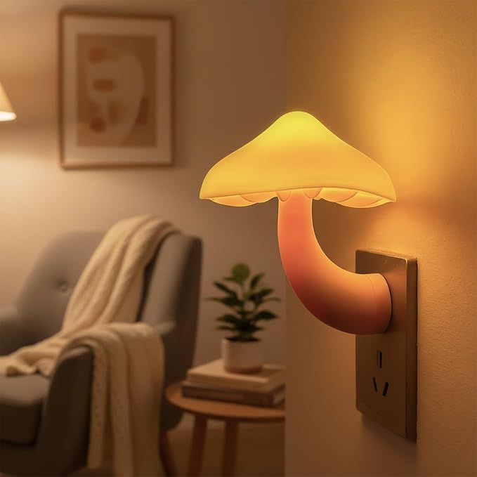 LED Mushroom Night Light Plug in Lamp, 2 Pack Light Sensor Night Lights Plug into Wall, Soft Warm Yellow Light Dusk to Dawn Night Light for Adults Kids Room Bedroom Bathroom Hallway Kitchen