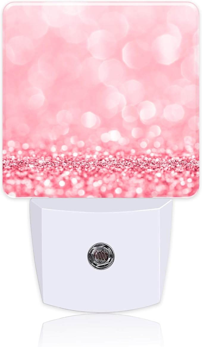 Pink Glitter Night Light,Plug into Wall with Dusk to Dawn Light Sensors,LED Nightlights for Bedroom,Bathroom,Kitchen,Hallway,Room Decor for Boys Girls Women Men