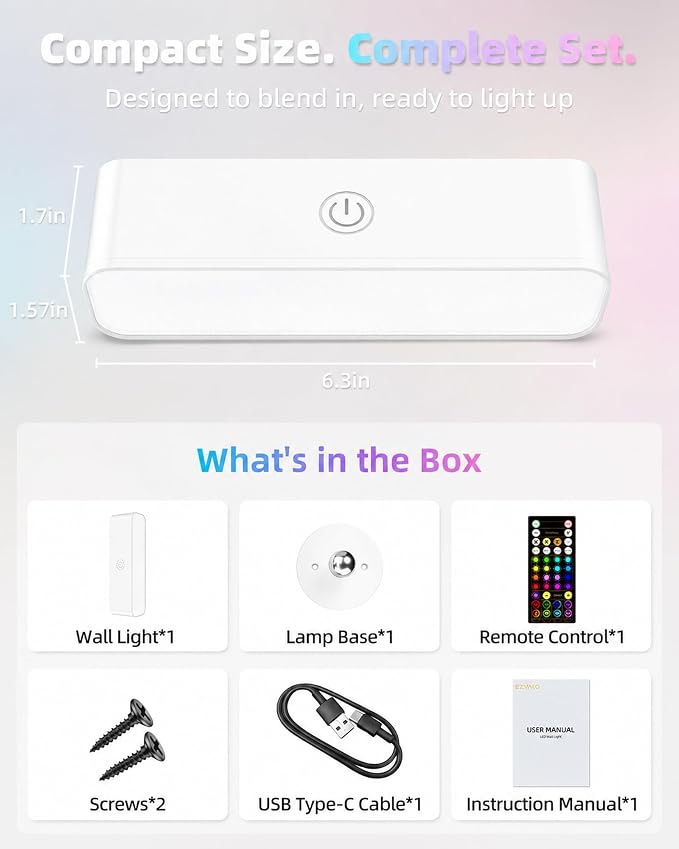 EZVALO Battery Operated Wall Sconce, Rechargeable Magnetic Wall Light with Remote, RGB Mood Lighting & 3 White Tones, Dimmable Wall Lamp for Bedroom, Gaming Room, Apartment Decor
