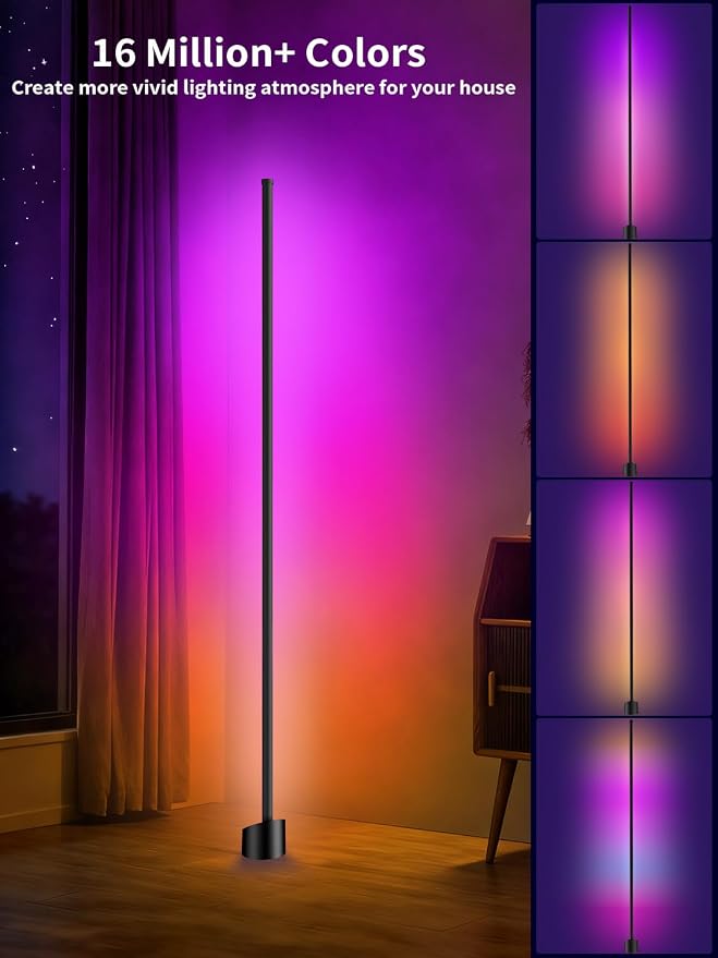 Tyute Corner Floor Lamp, RGBICW LED Corner Lamp with 16 Million DIY Colors, Music Sync, 68+ Scenes, Smart App & Remote Control, Ambience Lighting for Bedroom Living Room Gaming Room