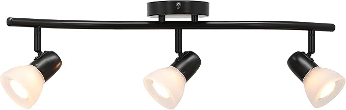 XiNBEi Lighting 3 Light Modern Black Curved Track Ceiling Light for Kitchen | S-Shaped Track Lights with Frosted Glass, Kitchen Lighting Fixtures Ceiling or Wall Mount, Bathroom Bar Lights