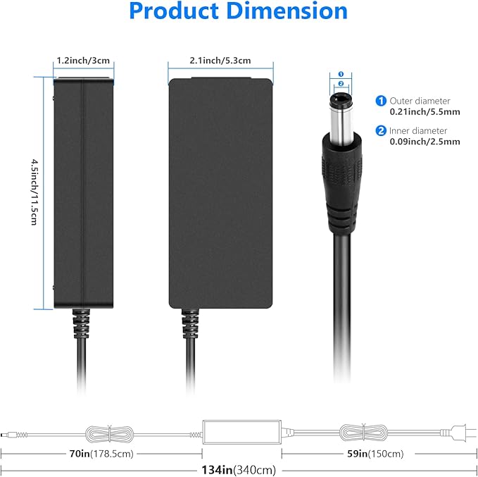 Neewer AC 100-240V to DC 12V 5A 60W Power Supply Adapter with 6.5 feet/2 Meters Power Cable Compatible with 660 960 LED Video Light and Max. 12V 5A 60W Ring Light (US Plug)