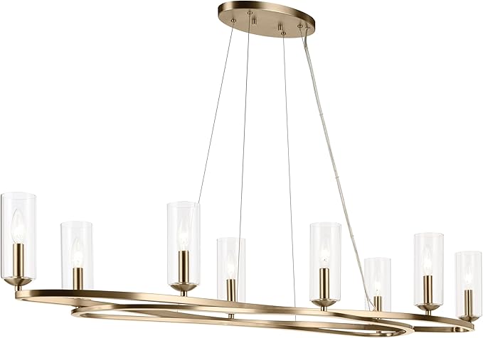 Kichler Harpin 8-Light Linear Chandelier, Sloped Ceiling Compatible, for Dining Room or Kitchen with Clear Glass in Champagne Bronze