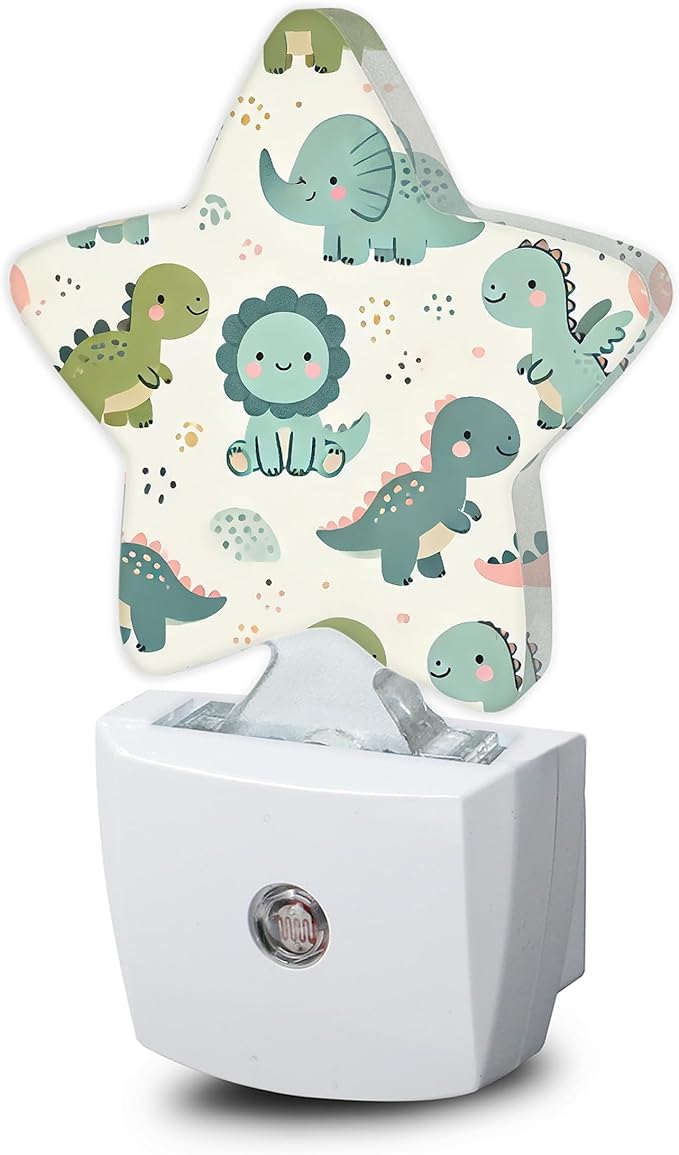 Cute Dinosaur Nightlight,Cartoon Baby Dino Star Night Lights Plug into Wall Decorations for Bedroom Bathroom,Dusk to Dawn Sensor Kitchen Hallway Stairs Energy Efficient Desk Lamp