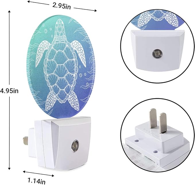 EKOBLA Sea Turtle Corals Fish Night Light with Dusk to Dawn Light Sensors, Blue Underwater Ocean Theme Plug-in Nightlight for Coastal Summer Home Decor, 0.5W Sleep Friendly