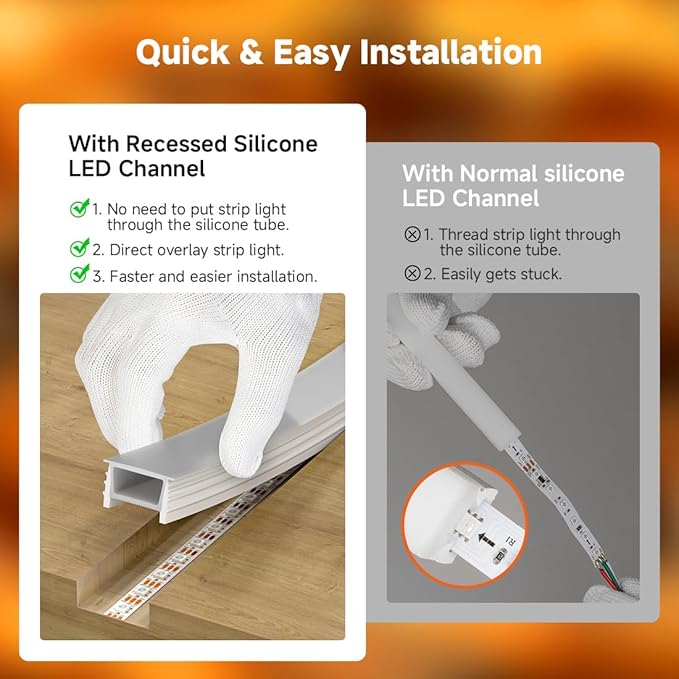 BTF-LIGHTING Silicone LED Channel System 16.4Ft Flexible Milky White Cover DIY Spotless Tube for ≤6mm Width LED Strip,Neon Rope Light Channel Diffuser, for Kitchen Cabinet, Room, Patio(No LED Strip)