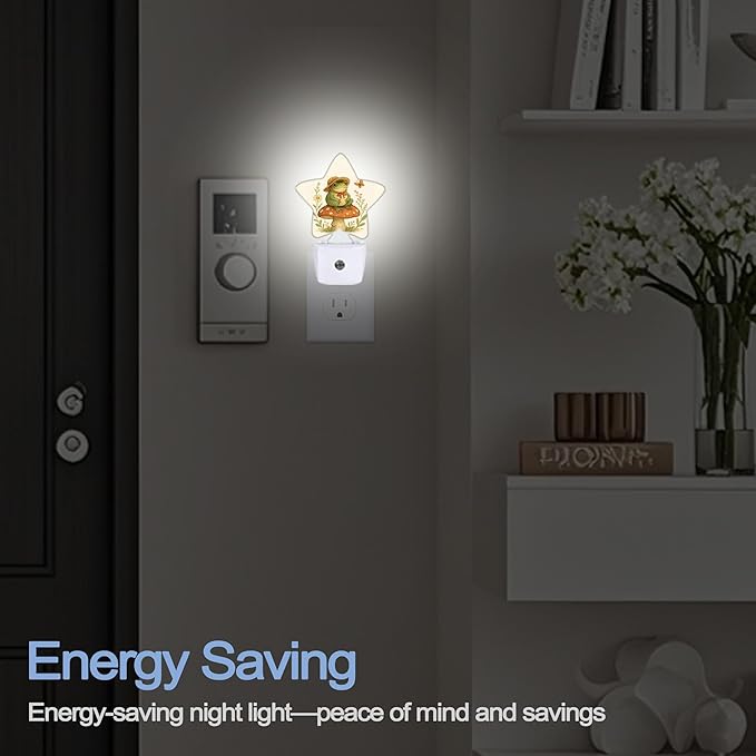 Cute Frog Mushroom Dusk to Dawn Star Night Light,Flowers Smart Sensor Nightlight for Bedroom Kitchen Hallway Stairs,Plug-in Energy Efficient Decor Desk Lamp Women Men Gifts