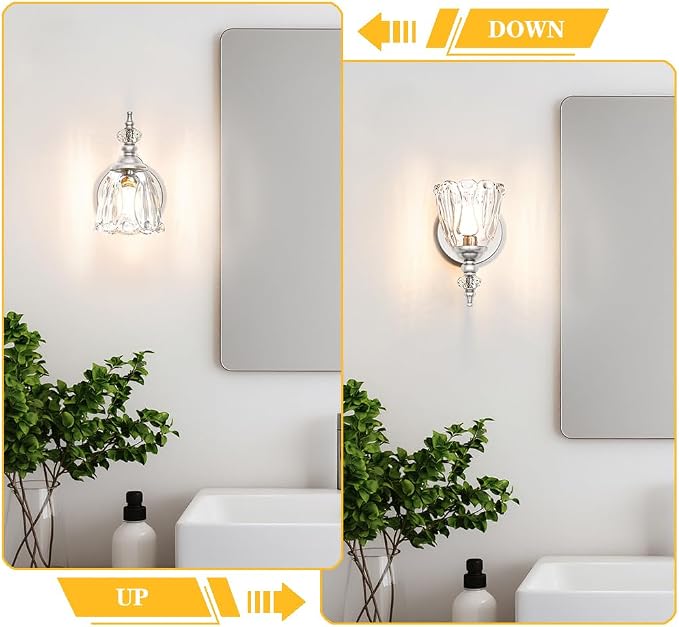 Vintage Wall Sconces Set of Two, Brushed Nickel Bathroom Vanity Light Fixtures, Hardwired Sconces Wall Deco Set of 2, Glass Wall Lights for Bathroom, Bedroom,Hallway (Excludes G9 Bulb)