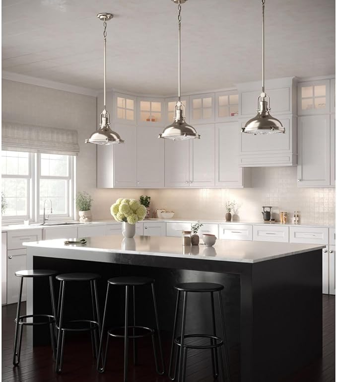 Progress Lighting 1-Light Fresnel Glass Coastal Pendant Light, Fresnel Lens Collection , Indoor, P5188-09, Brushed Nickel