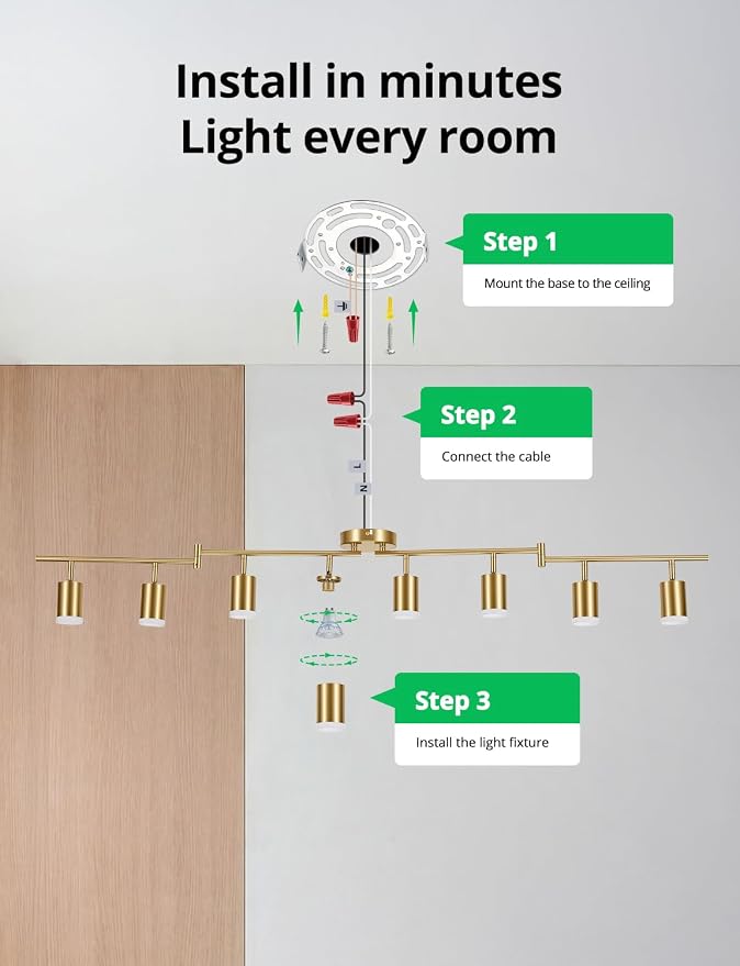 Bojim Gold 8 Light Kitchen Track Lighting Fixtures Ceiling LED Spotlight | Modern Ceiling Light with Acrylic Ring, Flexible Spotlight for Dining Living Bedroom, GU10 Base, Bulbs Not Included