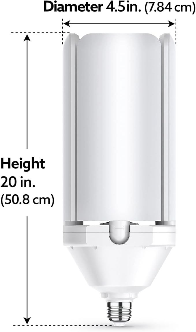 Feit Electric LED Garage Light, 4 Panel Adjustable Screw-in LED Shop Light Bulb, E26 Base, 12000 Lumens, Non-Dimmable, 5000k Daylight, Garage Ceiling Light, White, ADJ12000/5K/LED (Pack of 4)