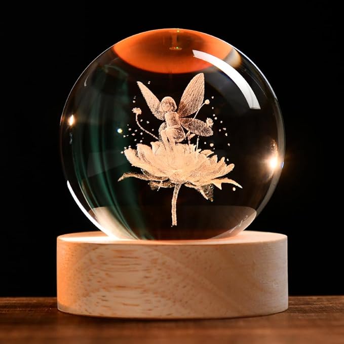 Fairy Gifts for Women 3D Fairy Crystal Ball Decor Ball Gift for Girls with LED Light Base