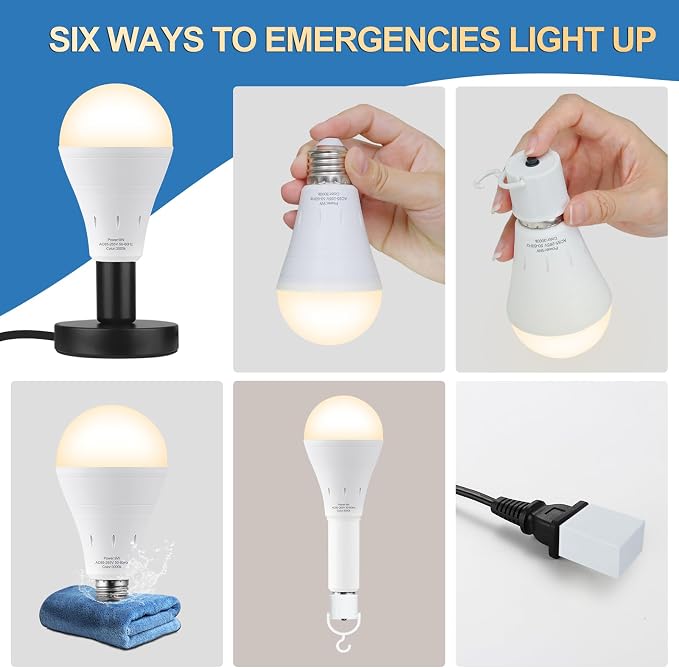 9 Pack Rechargeable Light Bulb,LED Emergency Light Bulb,6Pack WhiteLight Bulbs+3Pack WarmLight Bulbs