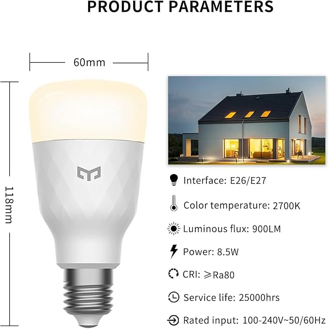 YEELIGHT Smart Light Bulbs, 2700K Warm White 900LM Dimmable LED Light Bulb 60W Equivalent, Schedules & Timer, Mi Home APP Control, WiFi & Bluetooth LED Bulbs Compatible with Alexa and Google, 1 Pack