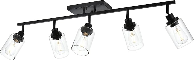 MELUCEE 5 Light Vanity Lights for Bathroom with Rotatable Light Head | Black Ceiling Light Fixture with Clear Glass Shade, Modern Spotlight Track Lighting Kit for Hallway Porch Foyer Bath, 37 Inch