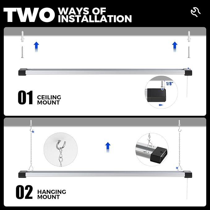 Barrina BS42a LED Shop Lights 4FT for Workshop, 42W 4800LM 5000K, 2 Packs | 4FT for Garage Warehouse, Hanging or Flush Mount, Linkable to 10, Hidden Wiring, with Pull Chain Switch, Frosted Cover