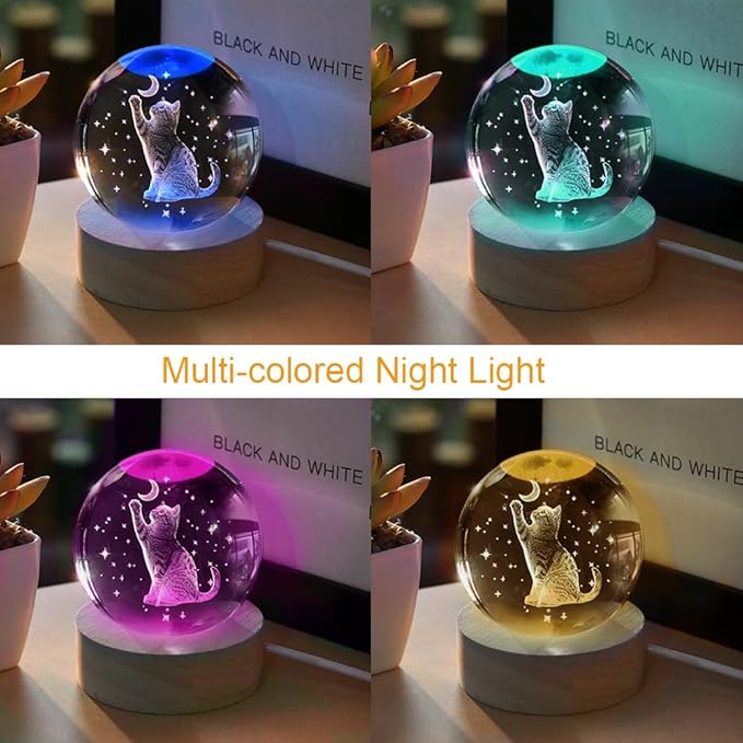 3D Cat Gifts for Women 60mm Crystal Ball Cat Lovers Gift Decor Cat Themed Gifts Lamp Glass Ball for Birthday Mothers Day Christmas Birthday