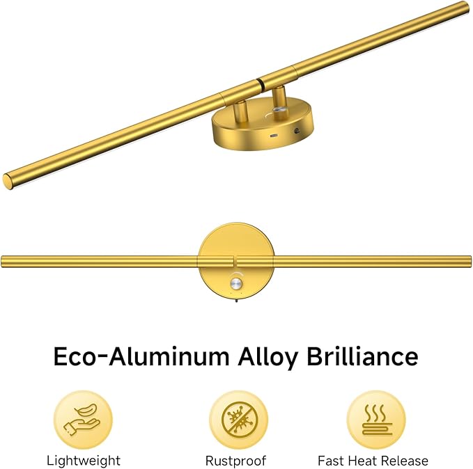 Wall Sconces with Remote,Rechargeable Battery Operated,Wireless Magnetic Wall Lights with RGB Colors&Dimmable,Wall Decor for TV/Mirror,Bedroom,Staircase Gold