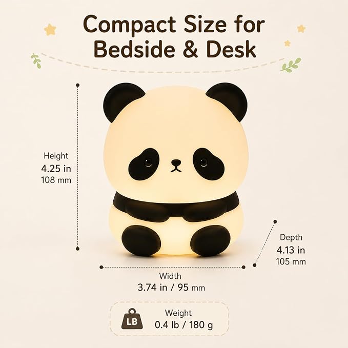 Cute Panda Night Light for Kids, 7-Color Changing Silicone Squishy Lamp, Tap Control USB Rechargeable Portable Night Light for Baby Nursery, Bedroom Desk Decor, Birthday Christmas Gift