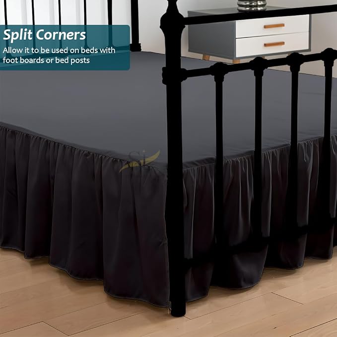 Shreem Linen Ruffled Bed Skirt with Split Corners, Gathered Style, 100% Microfiber, 12-Inch Drop, Dust Ruffle Bedskirt with Platform, Queen, Dark Grey