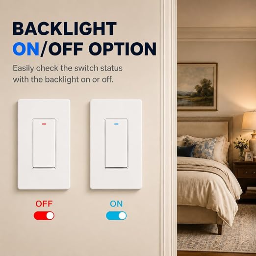 Smart Switch for Light 1 Gang, Neutral Wire Required, 2.4GHz Wi-Fi Switch Compatible with Alexa and Google Home, UL Certified