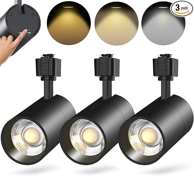 VANoopee 3-Color 20W J Type Track Lighting Heads Dimmable Bright LED Track Lighting Fixtures for Accent Task Ceiling Track Light Pack of 3-3000K 4000K 5000K Flicker Free CRI90+ 36° 2000lm Black