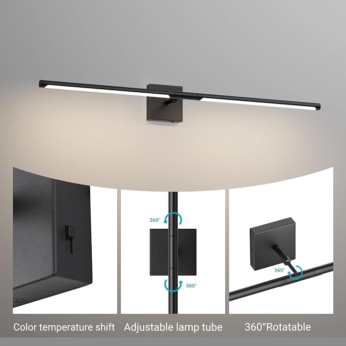Tipace Hard-Wired LED Black Vanity Light Fixtures for Bathroom Over Mirror 39.4 inch LED Bath Sconces Hardwired 5CCT Adjustable Morden Picture Lights for Paintings