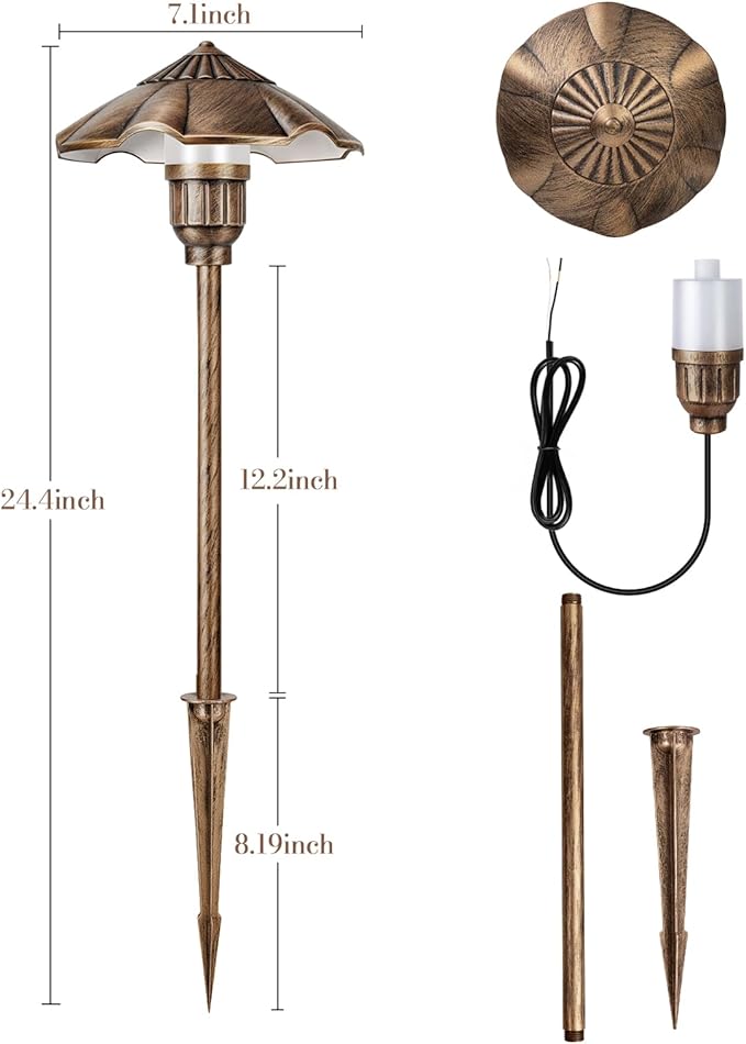 Low Voltage Pathway Lights Wired, 5W, 12-24V AC/DC, 2900K Landscape Lighting Kit, IP65 Outdoor Waterproof Light for Yard Lawn Garden, Cast-Aluminum LED Walkway Lights, 4 Pack