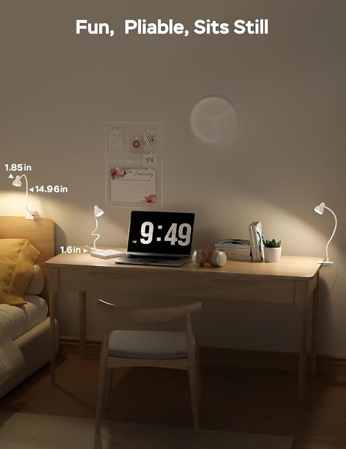 Clip on Lamp USB Reading Light, 3 Color Modes, White | 10 Brightness Dimmable, 360° Flexible Desk Lamp with Clamp, Eye Care Clip on Light for Bed Desk Headboard Home Dorm