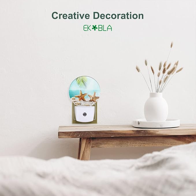 EKOBLA Starfish Night Light, Summer Ocean Coastal Nautical Theme Night Lights Plug Into Wall with Dusk to Dawn Sensor for Kids and Adults Home Decor