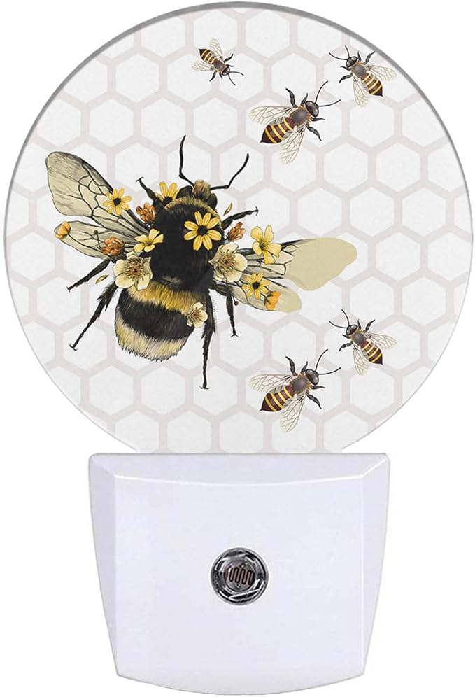 EKOBLA Bee Night Light, Honeycomb and Yellow Bee Summer Night Lights Plug Into Wall with Auto Sensor for Kids and Adults Home Decor